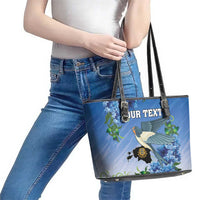 Personalized Estonia Leather Tote Bag Barn Swallow Cornflower Flower