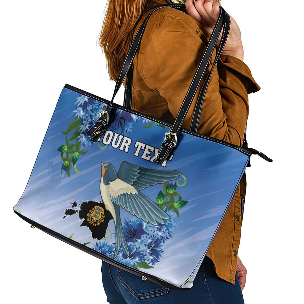 Personalized Estonia Leather Tote Bag Barn Swallow Cornflower Flower
