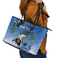 Personalized Estonia Leather Tote Bag Barn Swallow Cornflower Flower