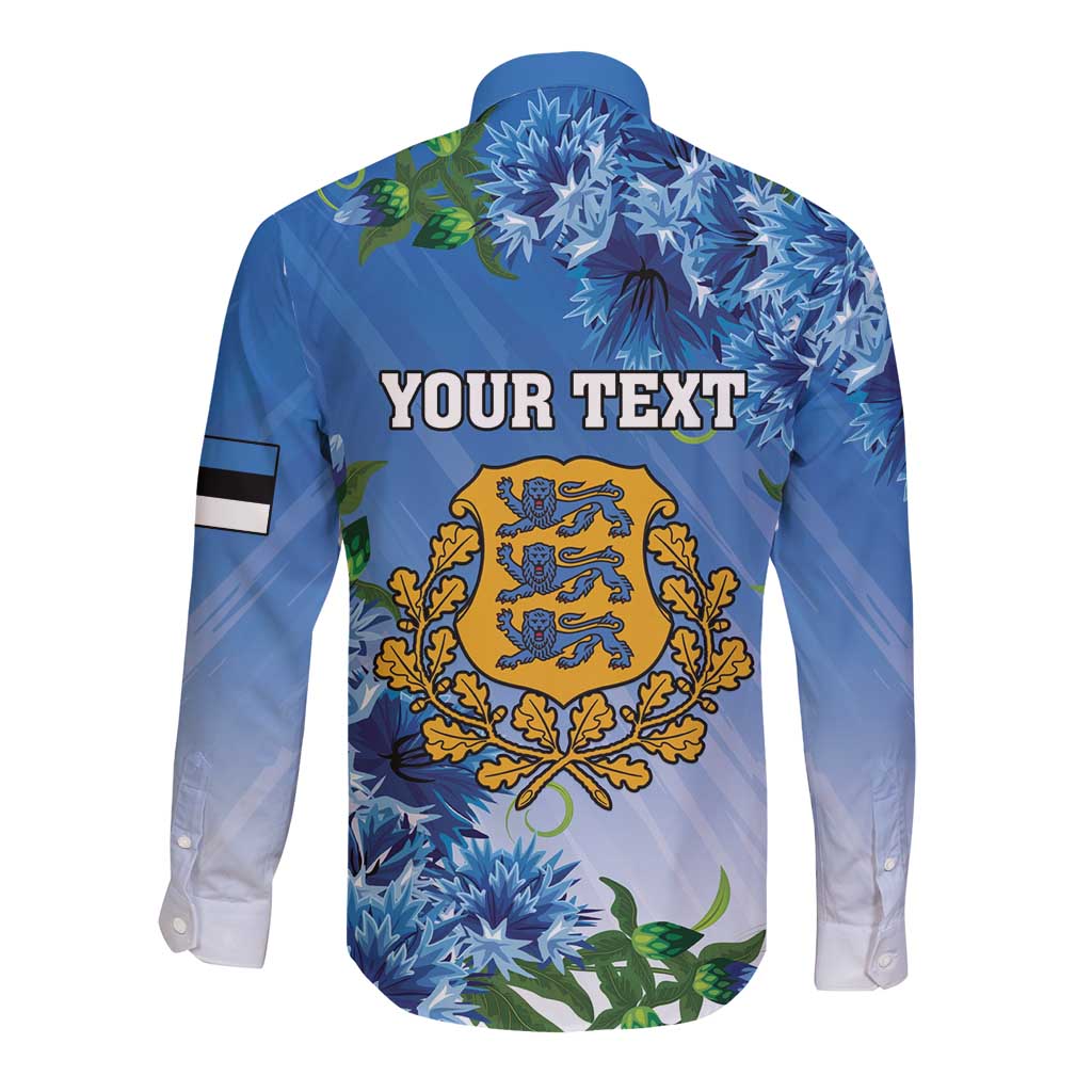 Personalized Estonia Long Sleeve Button Shirt Barn Swallow Cornflower Flower