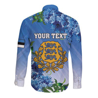 Personalized Estonia Long Sleeve Button Shirt Barn Swallow Cornflower Flower