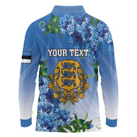 Personalized Estonia Long Sleeve Polo Shirt Barn Swallow Cornflower Flower