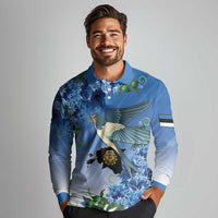 Personalized Estonia Long Sleeve Polo Shirt Barn Swallow Cornflower Flower