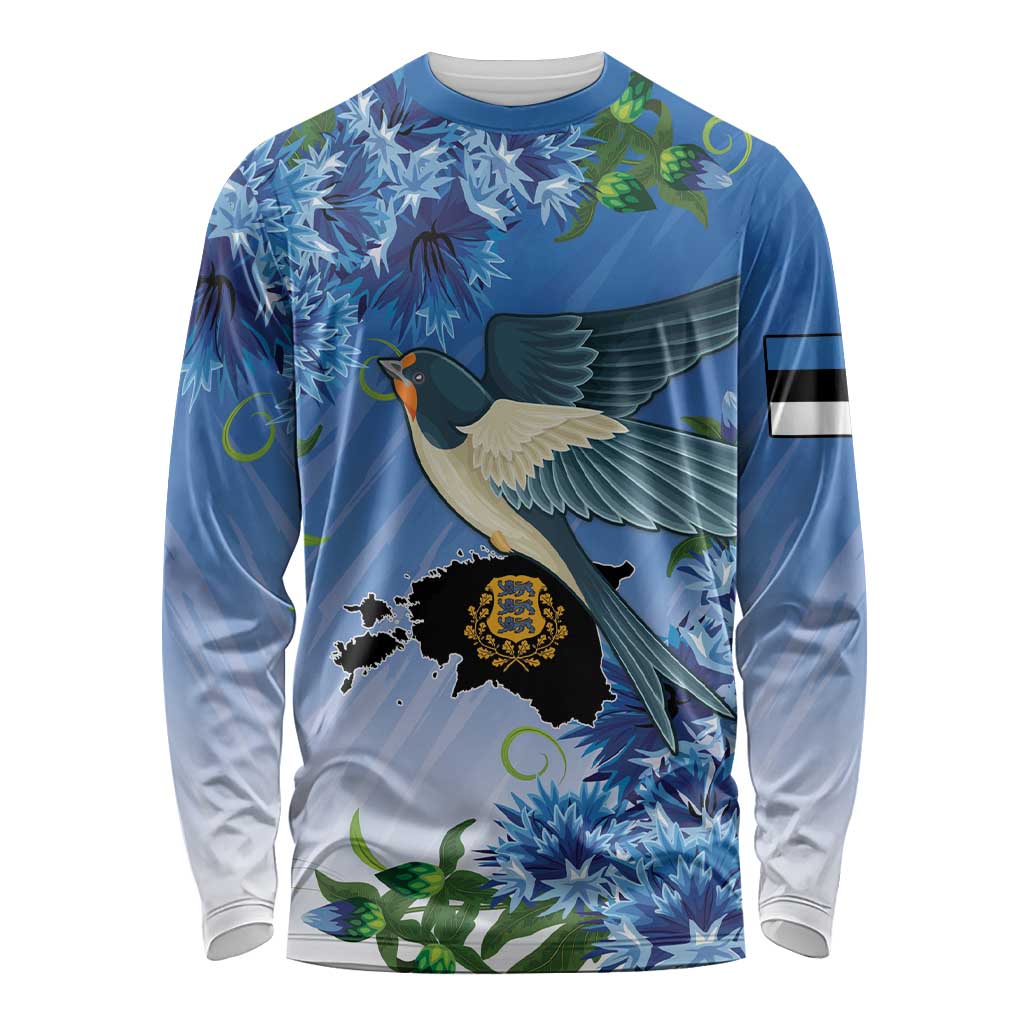 Personalized Estonia Long Sleeve Shirt Barn Swallow Cornflower Flower