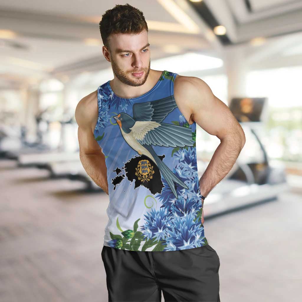 Personalized Estonia Men Tank Top Barn Swallow Cornflower Flower