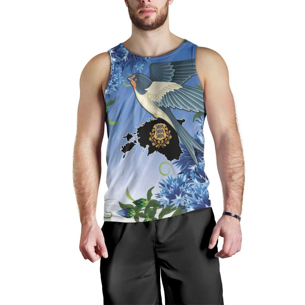 Personalized Estonia Men Tank Top Barn Swallow Cornflower Flower