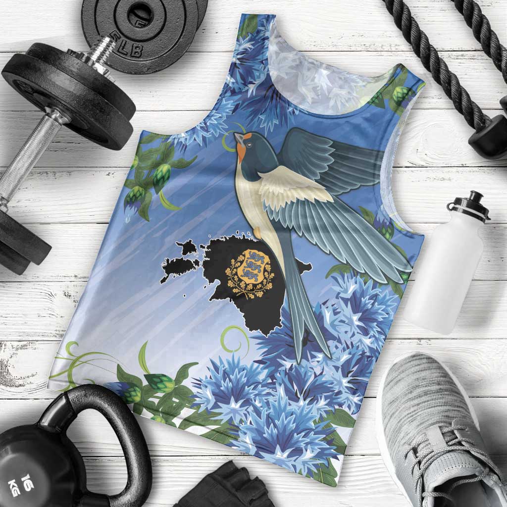 Personalized Estonia Men Tank Top Barn Swallow Cornflower Flower