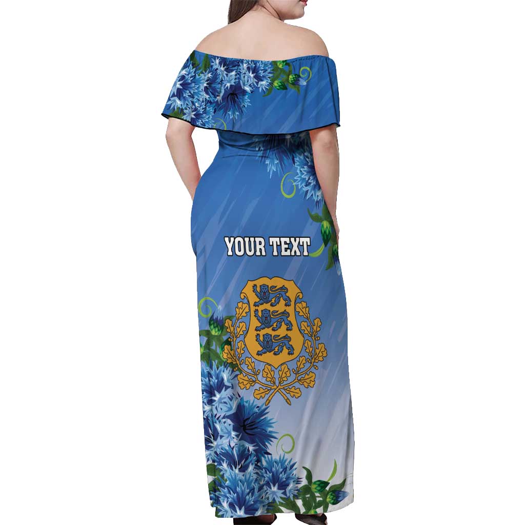 Personalized Estonia Off Shoulder Maxi Dress Barn Swallow Cornflower Flower