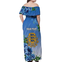 Personalized Estonia Off Shoulder Maxi Dress Barn Swallow Cornflower Flower