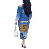 Personalized Estonia Off The Shoulder Long Sleeve Dress Barn Swallow Cornflower Flower