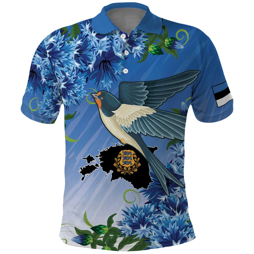 Personalized Estonia Polo Shirt Barn Swallow Cornflower Flower