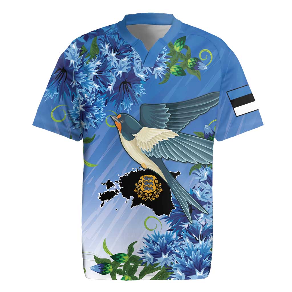 Personalized Estonia Rugby Jersey Barn Swallow Cornflower Flower