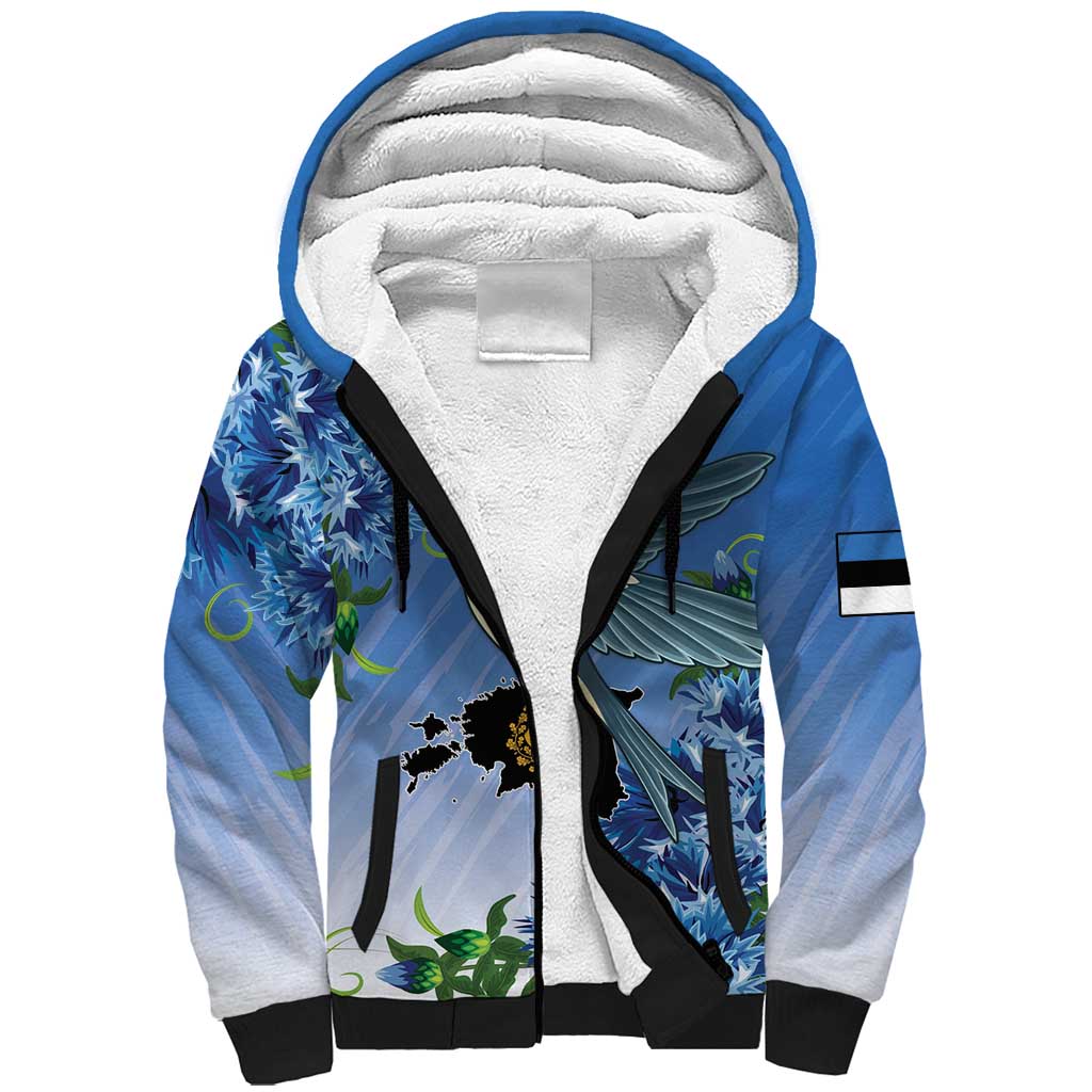 Personalized Estonia Sherpa Hoodie Barn Swallow Cornflower Flower