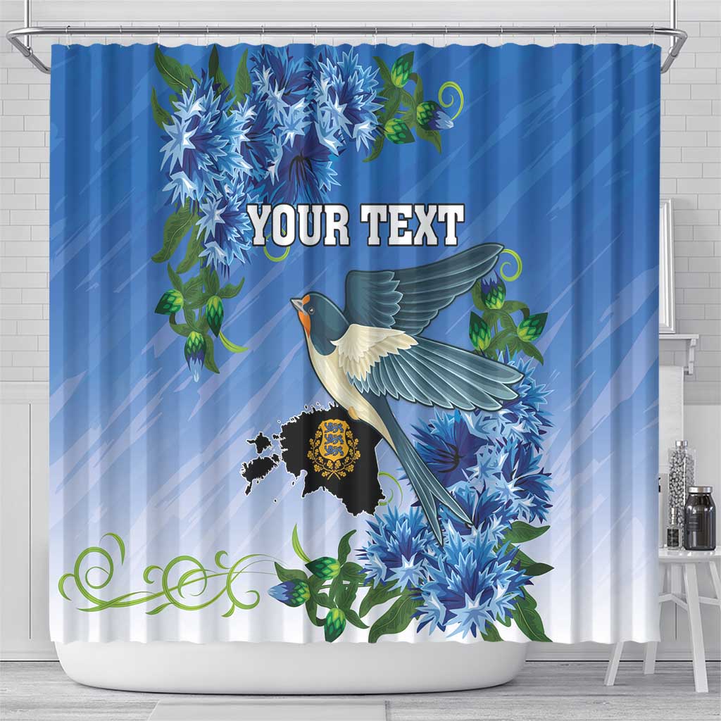 Personalized Estonia Shower Curtain Barn Swallow Cornflower Flower
