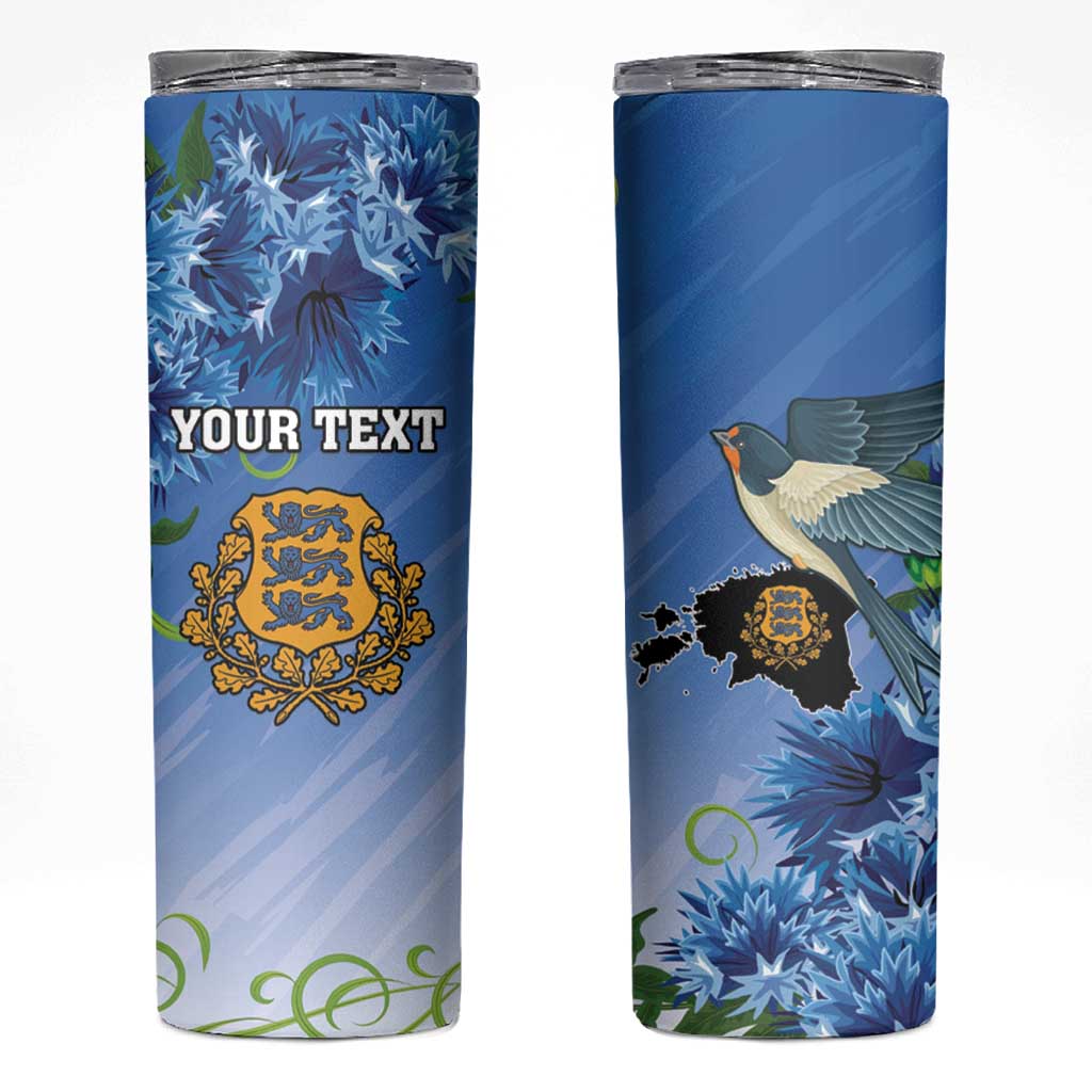 Personalized Estonia Skinny Tumbler Barn Swallow Cornflower Flower