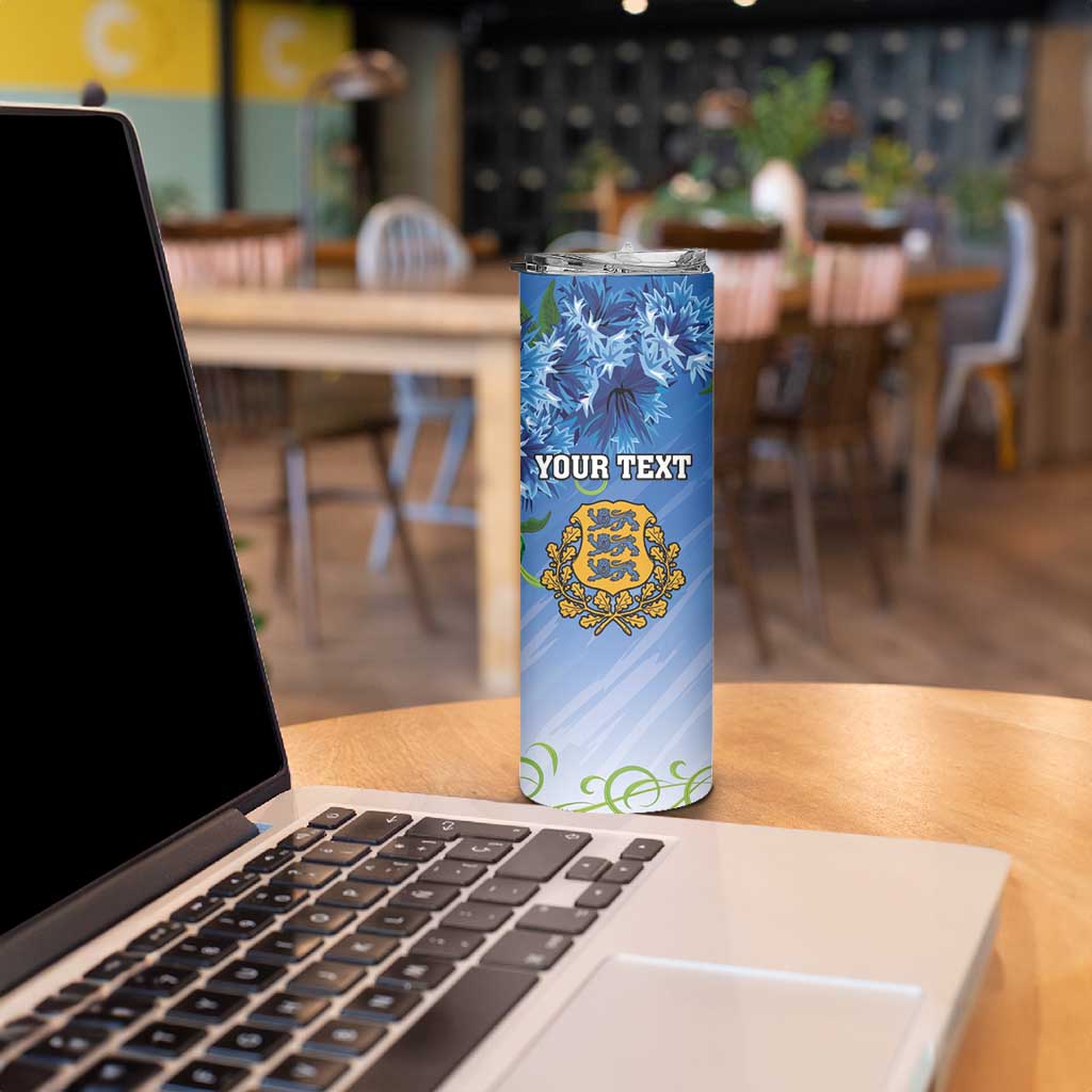 Personalized Estonia Skinny Tumbler Barn Swallow Cornflower Flower