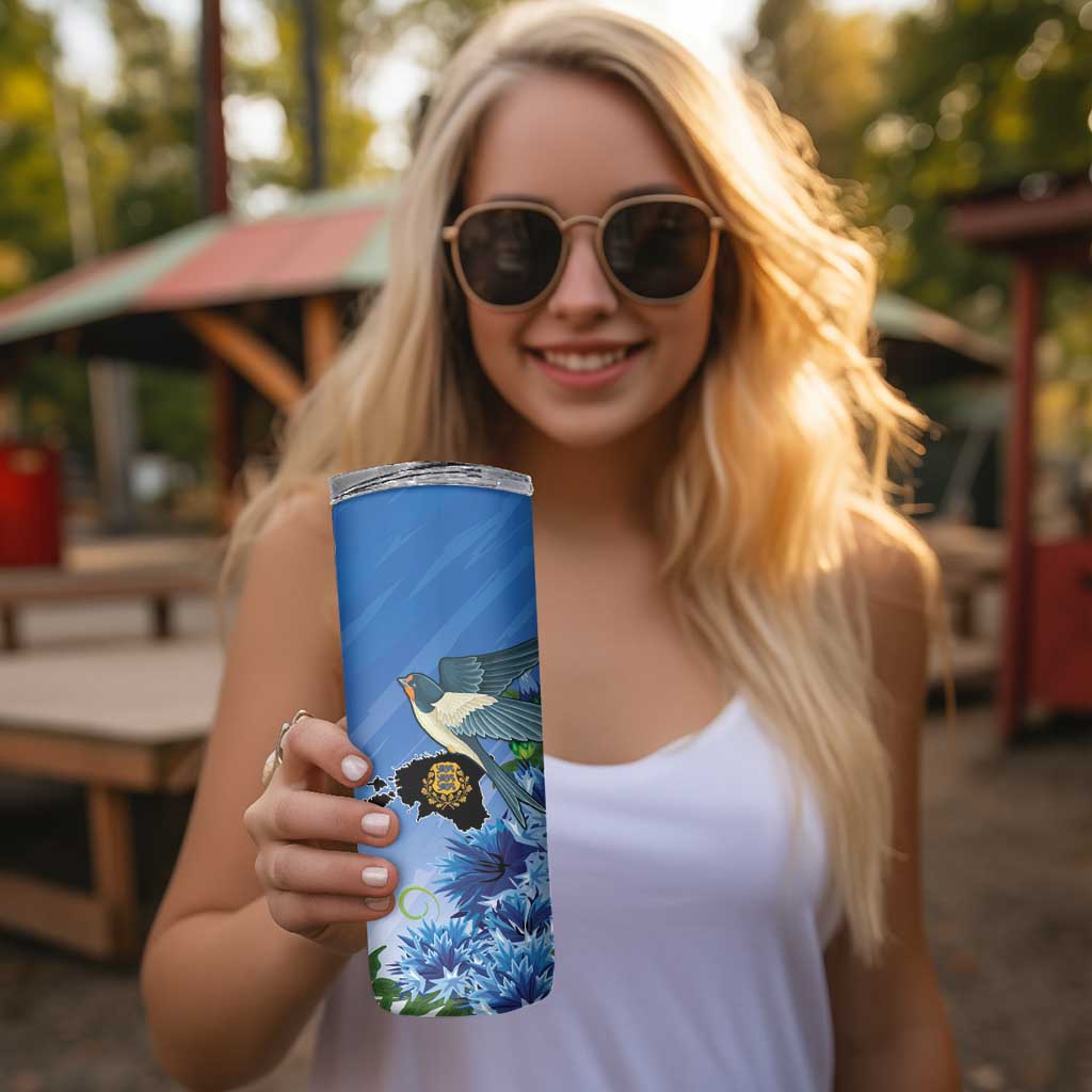 Personalized Estonia Skinny Tumbler Barn Swallow Cornflower Flower