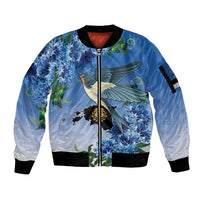 Personalized Estonia Sleeve Zip Bomber Jacket Barn Swallow Cornflower Flower
