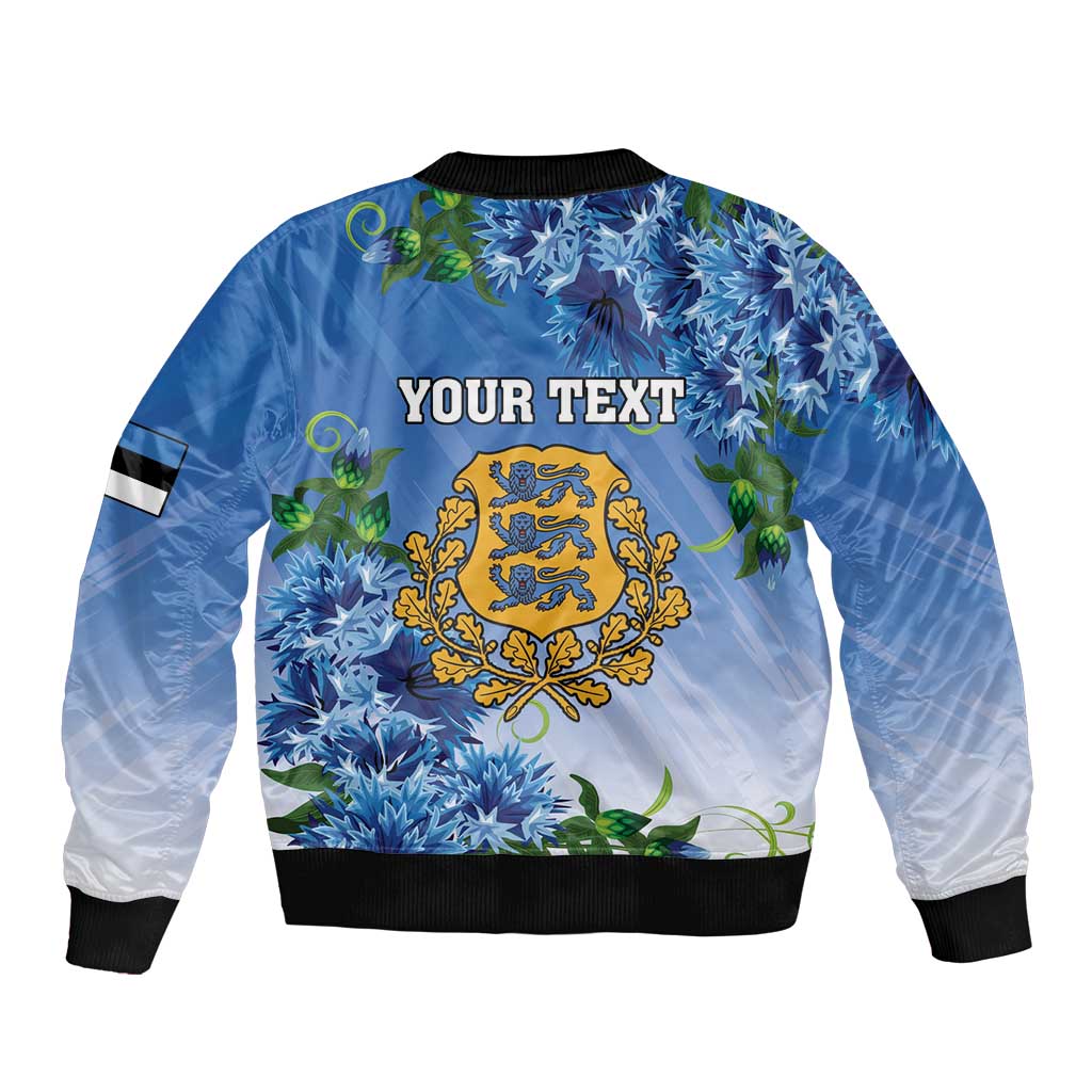 Personalized Estonia Sleeve Zip Bomber Jacket Barn Swallow Cornflower Flower