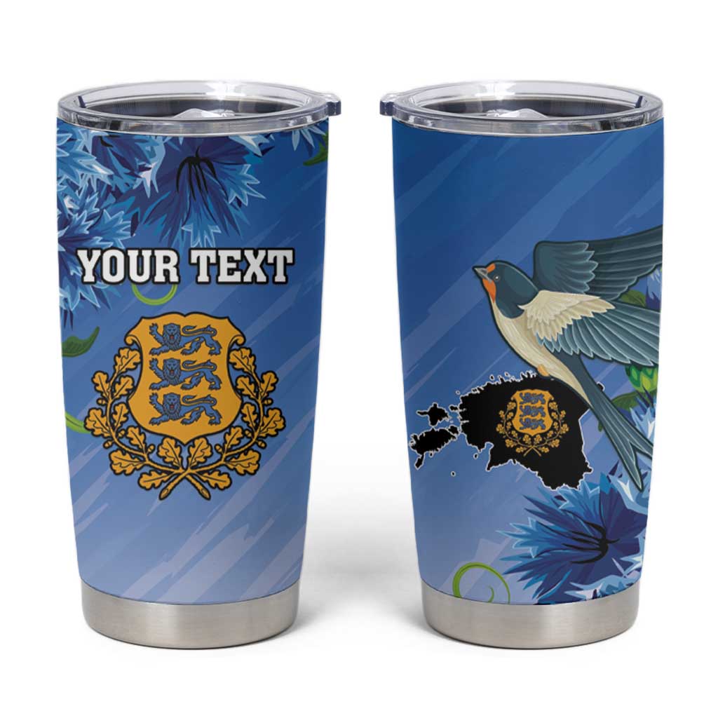 Personalized Estonia Tumbler Cup Barn Swallow Cornflower Flower