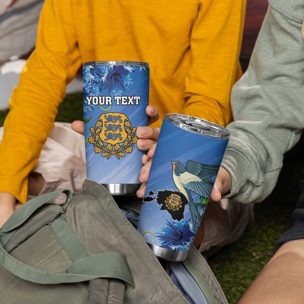 Personalized Estonia Tumbler Cup Barn Swallow Cornflower Flower