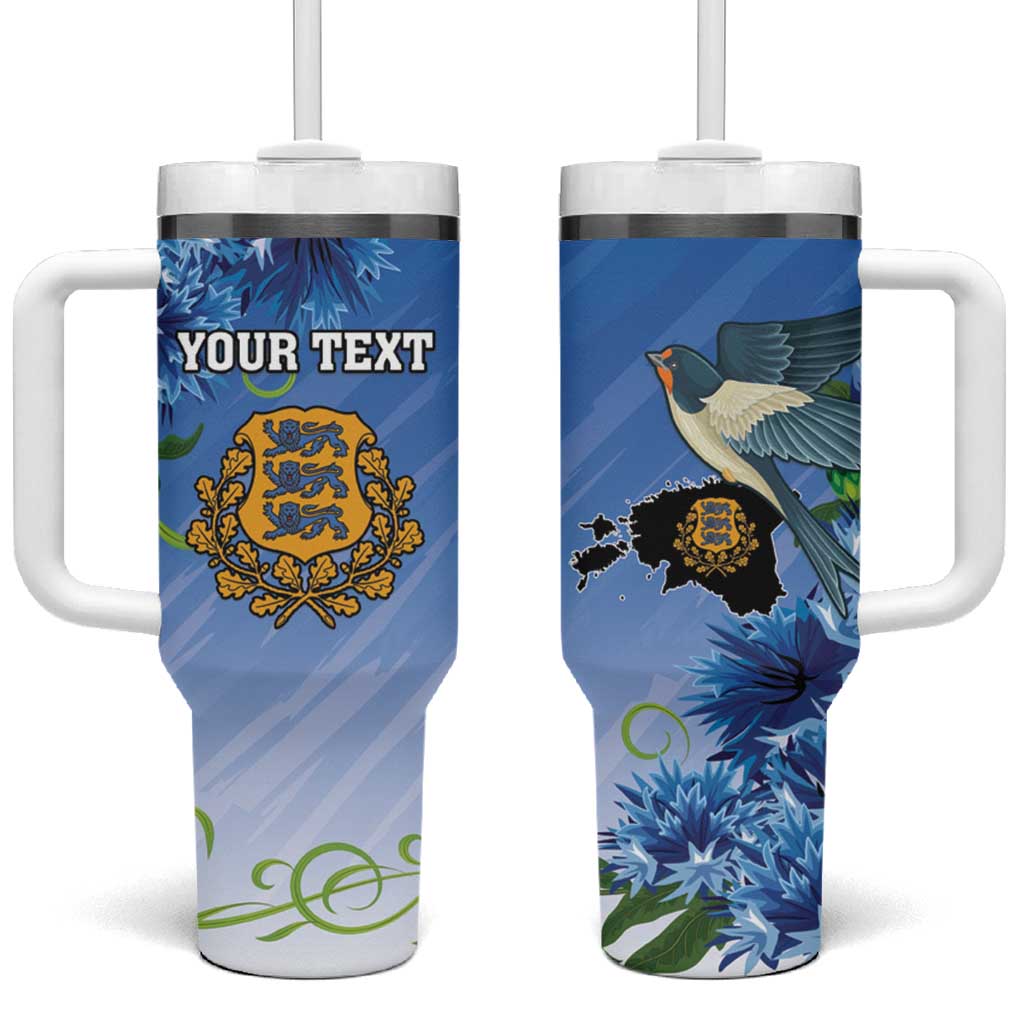 Personalized Estonia Tumbler With Handle Barn Swallow Cornflower Flower