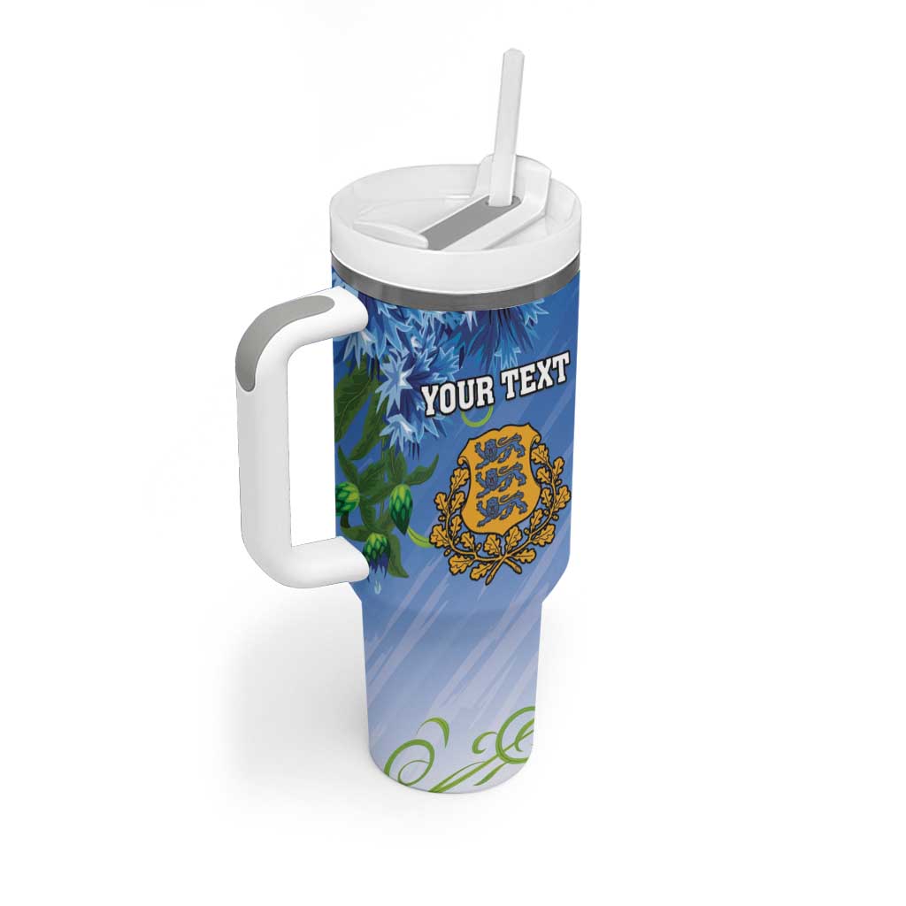 Personalized Estonia Tumbler With Handle Barn Swallow Cornflower Flower