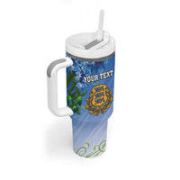 Personalized Estonia Tumbler With Handle Barn Swallow Cornflower Flower