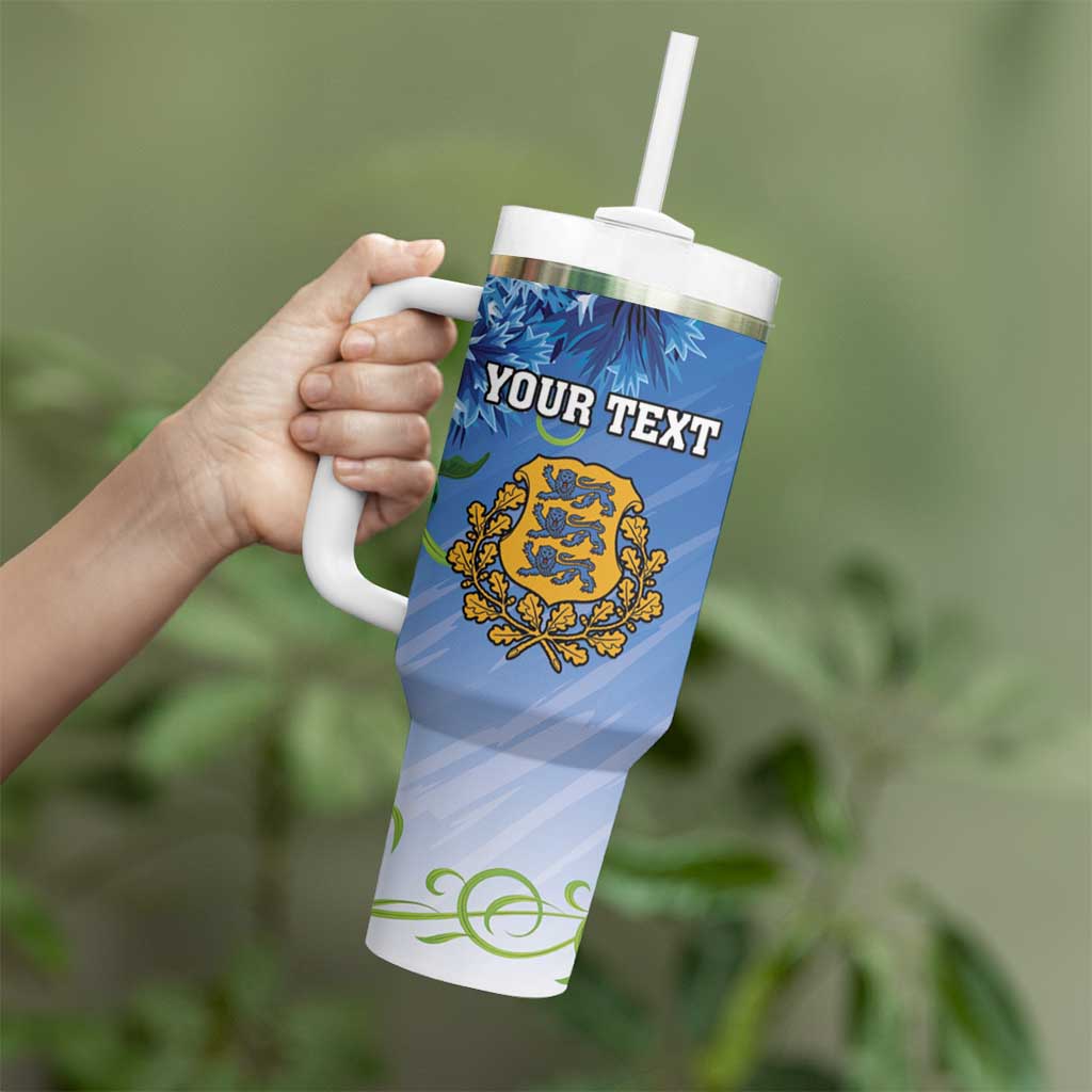 Personalized Estonia Tumbler With Handle Barn Swallow Cornflower Flower