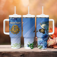 Personalized Estonia Tumbler With Handle Barn Swallow Cornflower Flower