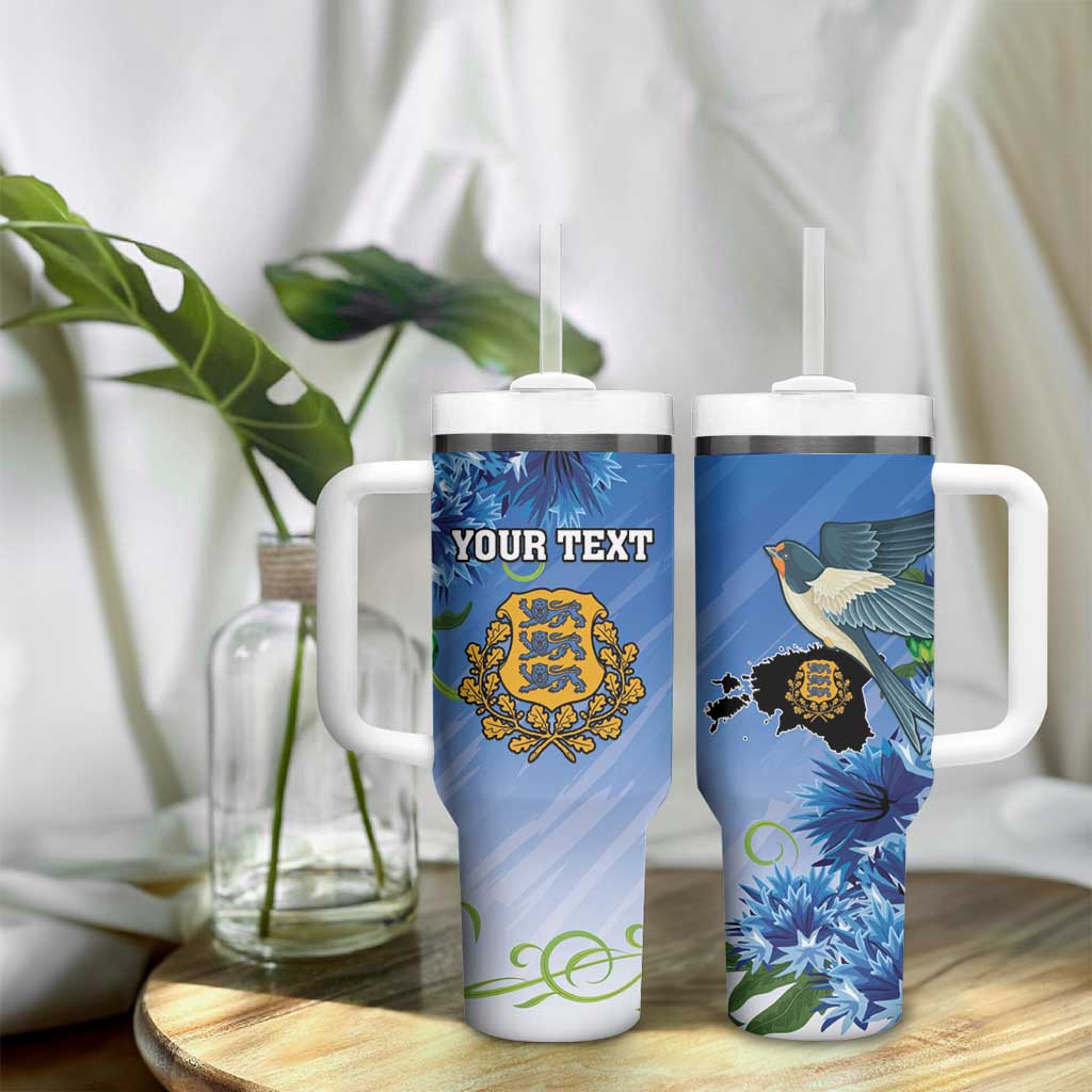 Personalized Estonia Tumbler With Handle Barn Swallow Cornflower Flower