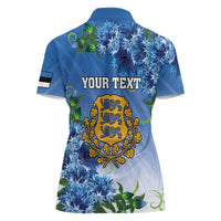 Personalized Estonia Women Polo Shirt Barn Swallow Cornflower Flower