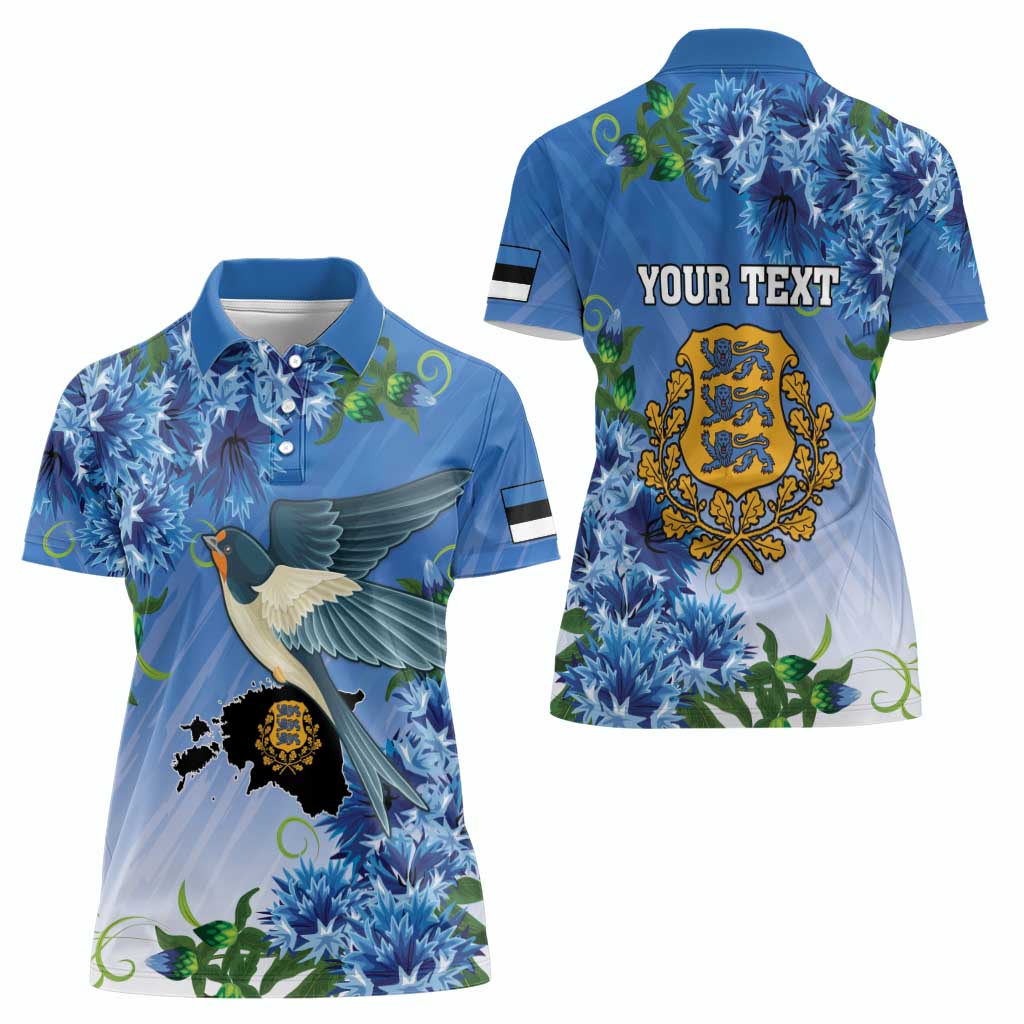 Personalized Estonia Women Polo Shirt Barn Swallow Cornflower Flower