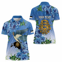 Personalized Estonia Women Polo Shirt Barn Swallow Cornflower Flower