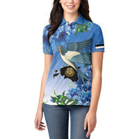 Personalized Estonia Women Polo Shirt Barn Swallow Cornflower Flower