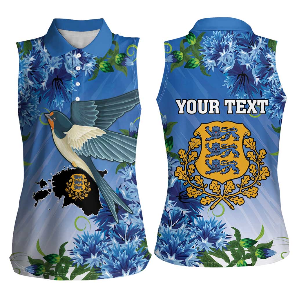 Personalized Estonia Women Sleeveless Polo Shirt Barn Swallow Cornflower Flower