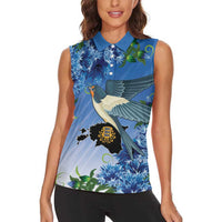 Personalized Estonia Women Sleeveless Polo Shirt Barn Swallow Cornflower Flower