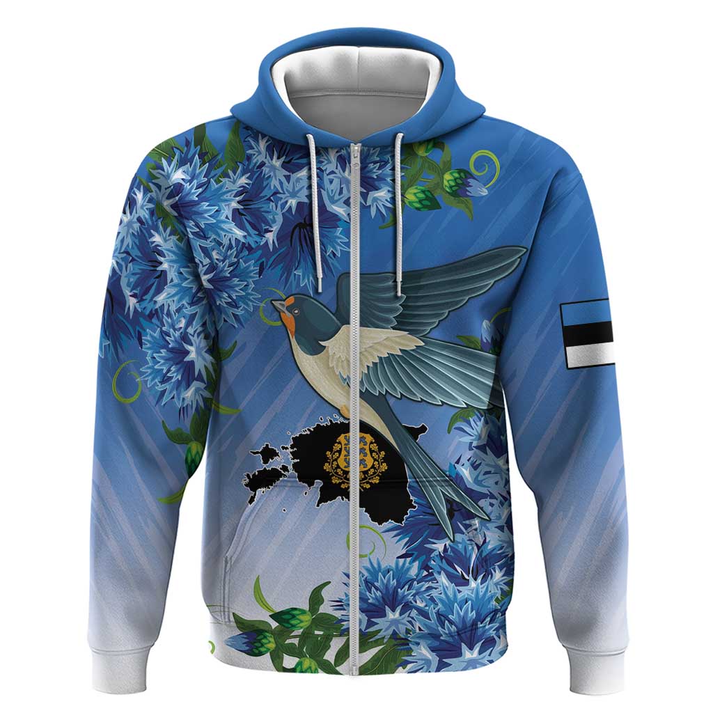 Personalized Estonia Zip Hoodie Barn Swallow Cornflower Flower