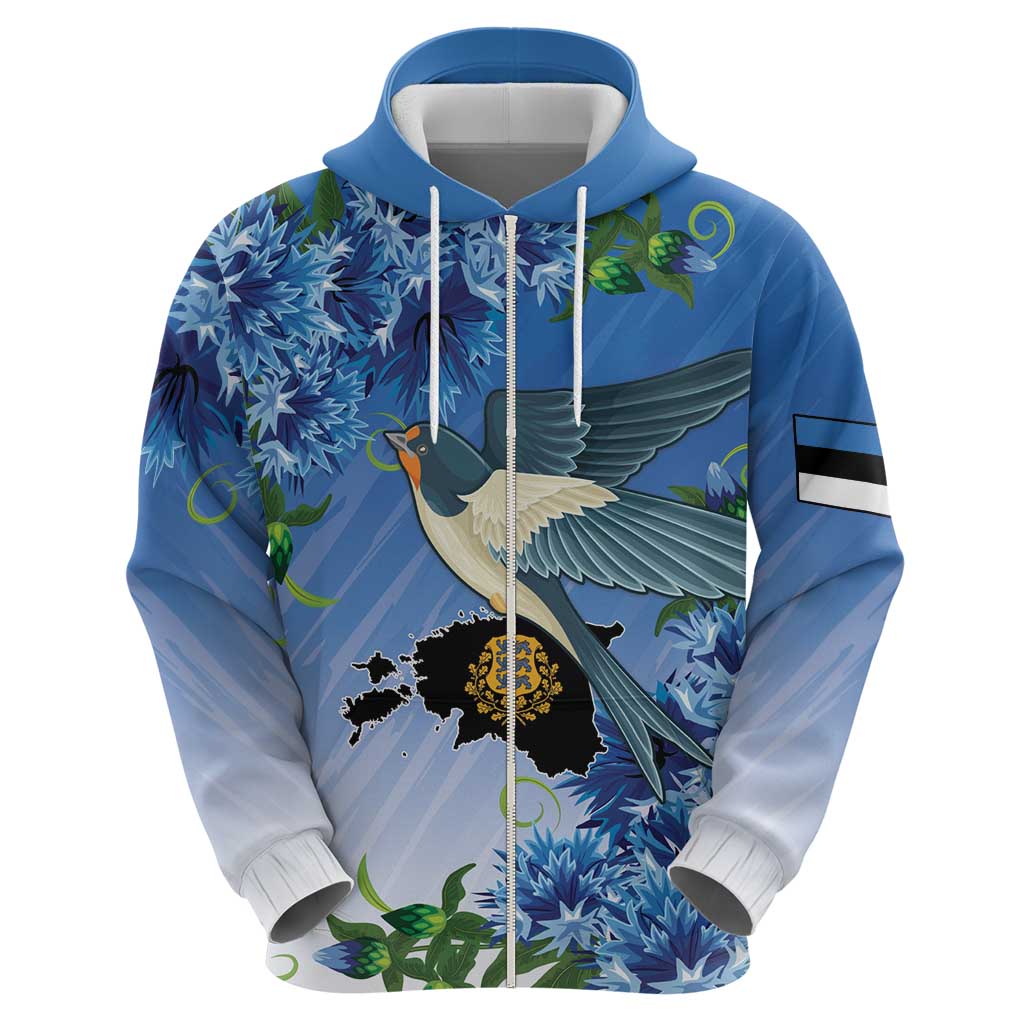 Personalized Estonia Zip Hoodie Barn Swallow Cornflower Flower