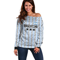 Custom Argentina Heritage Football Off Shoulder Sweater La Albiceleste Glory Road to 2026