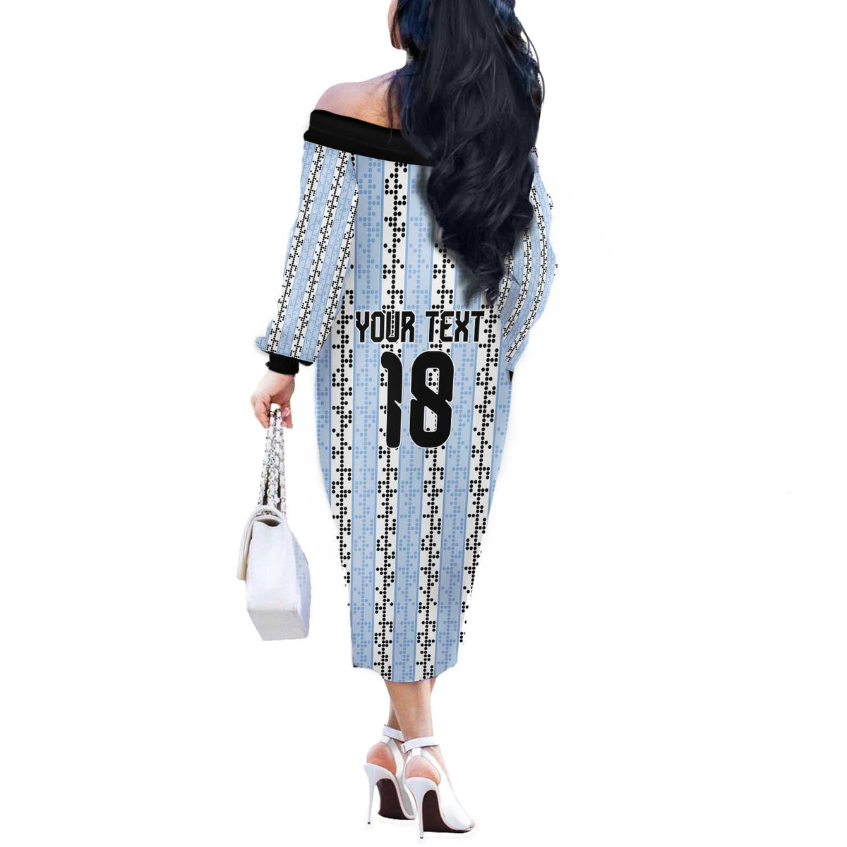 Custom Argentina Heritage Football Off The Shoulder Long Sleeve Dress La Albiceleste Glory Road to 2026