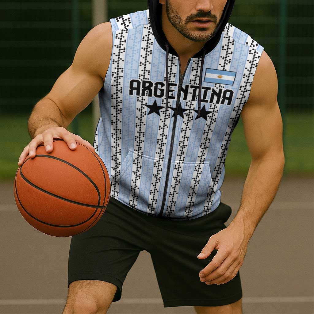 Custom Argentina Heritage Football Sleeveless Zip Hoodie La Albiceleste Glory Road to 2026