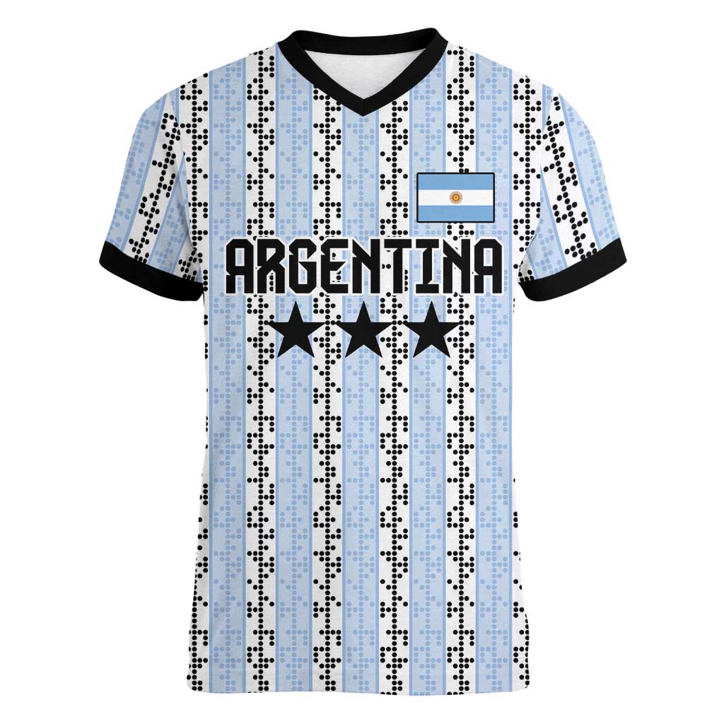 Custom Argentina Heritage Football Women V-Neck T-Shirt La Albiceleste Glory Road to 2026