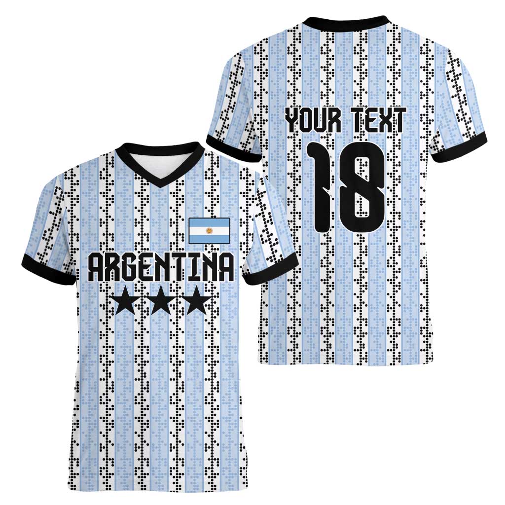 Custom Argentina Heritage Football Women V-Neck T-Shirt La Albiceleste Glory Road to 2026