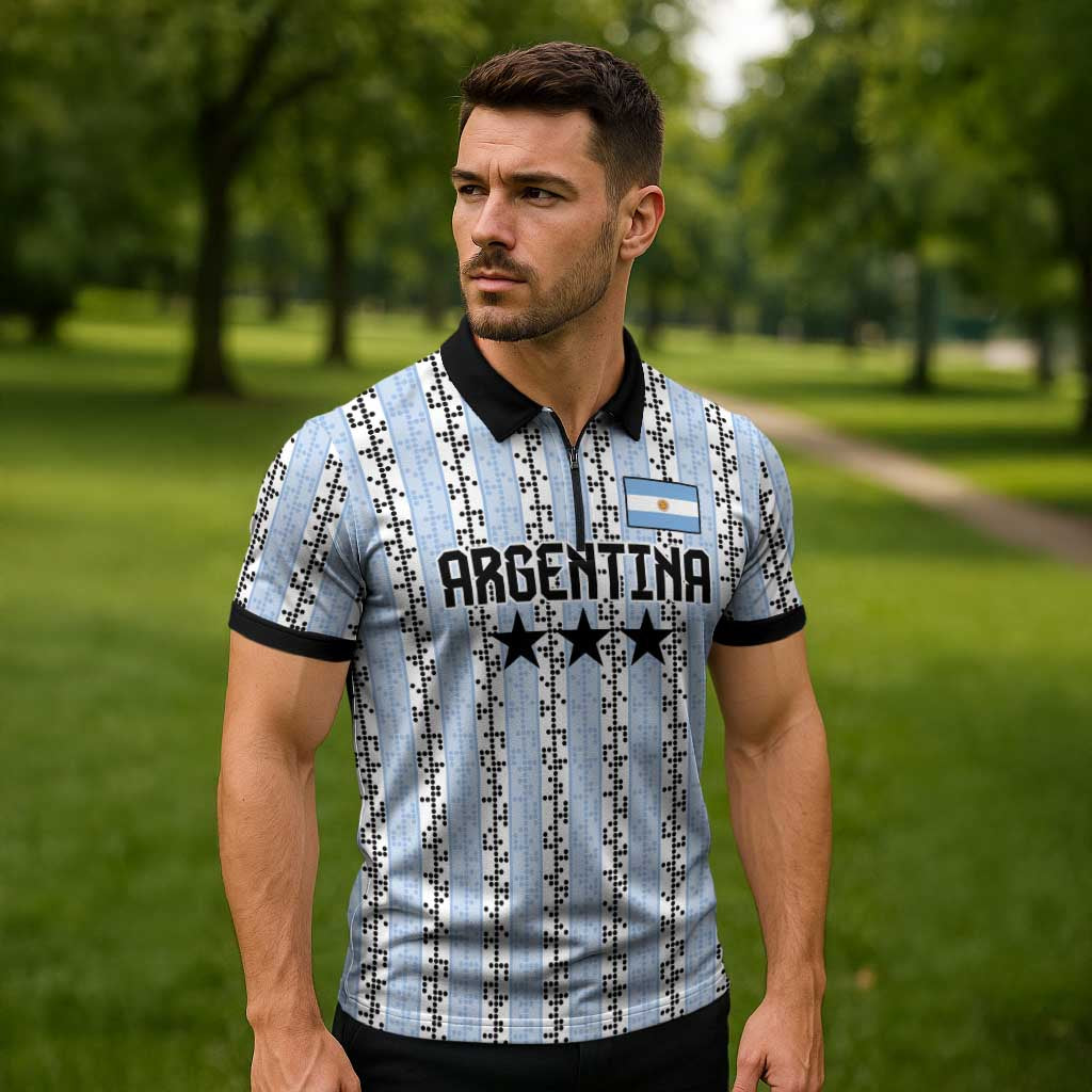 Custom Argentina Heritage Football Zipper Polo Shirt La Albiceleste Glory Road to 2026