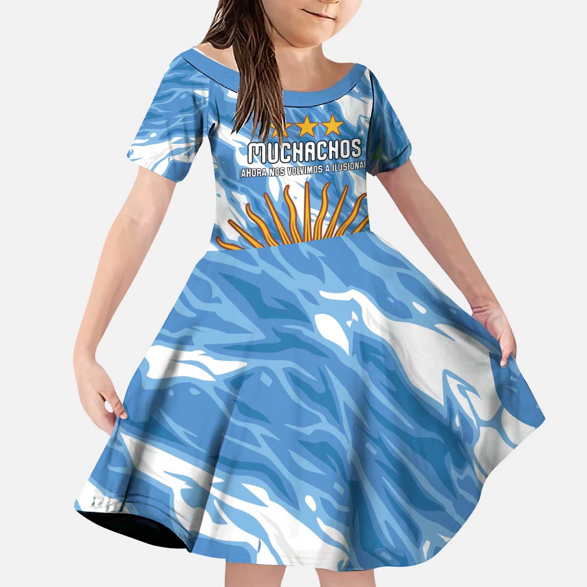 Custom Argentina Football Kid Short Sleeve Dress Muchachos, Ahora Nos Volvimos a Ilusionar