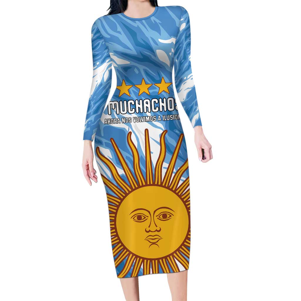 Custom Argentina Football Long Sleeve Bodycon Dress Muchachos, Ahora Nos Volvimos a Ilusionar