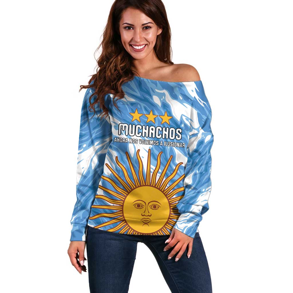 Custom Argentina Football Off Shoulder Sweater Muchachos, Ahora Nos Volvimos a Ilusionar
