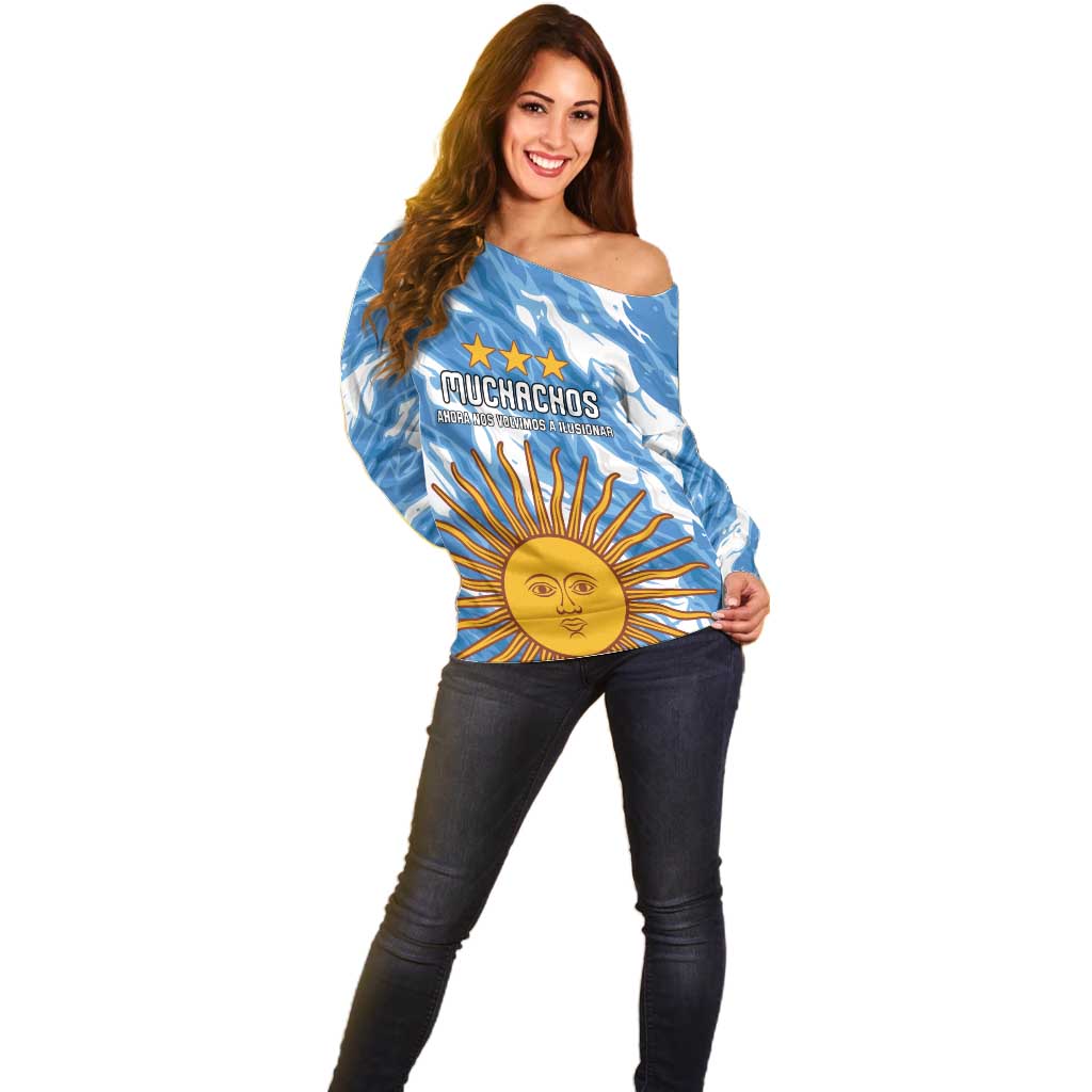 Custom Argentina Football Off Shoulder Sweater Muchachos, Ahora Nos Volvimos a Ilusionar