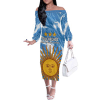Custom Argentina Football Off The Shoulder Long Sleeve Dress Muchachos, Ahora Nos Volvimos a Ilusionar